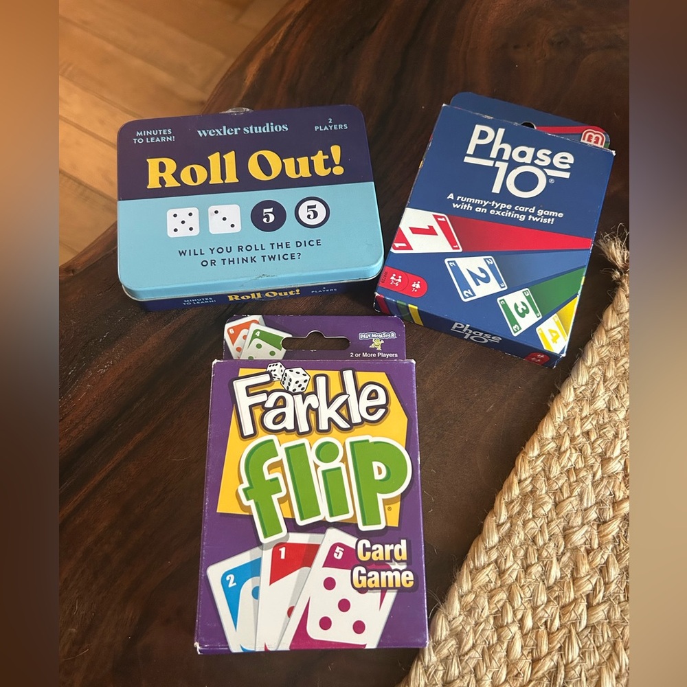Bundle: Farkle Flip Card Game - Purple, Roll Out, Phase 10